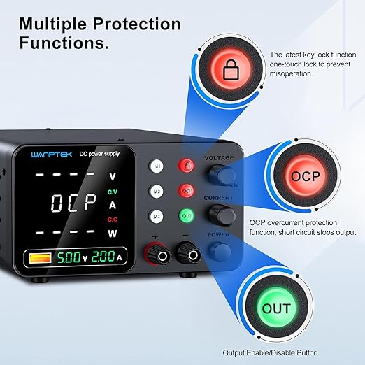 DC Power Supply Variable, 120V 3A Adjustable Switching Regulated Bench Power Supplies with Memory Preset/Locking Key/OCP Protection/Output/USB Fast Charging /4-Digit LED Display