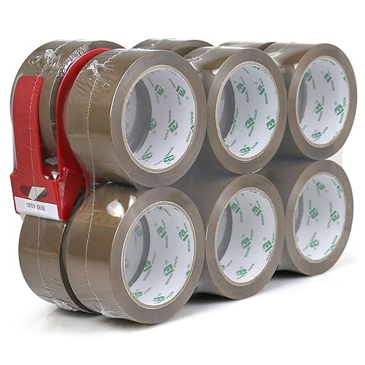BOMEI PACK Brown Packing Tape Refills, Heavy Duty 12Rolls with 1 Dispenser for Packaging, Shipping and Moving, 2.6Mil 1.88 Inch x 60 Yard