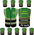 BeautyWill 10 Pack Custom Mesh Safety Vest Customized Logo Class2 High Visibility Reflective Vest with Pockets Construction workwear（Green Black，4XL ）