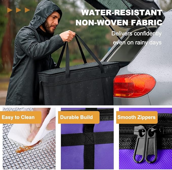 XXXL Insulated Food Delivery Bag - Reusable Thermal Cooler Grocery Bags for Catering & Delivery, Pizza Carrier for Events, Large Capacity Bag Keeps Food Hot/Cold for Shopping, Commercial(with Base)