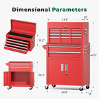Greenvelly 8-Drawer Rolling Tool Chest, Metal Tool Chest with Wheels, Tool Cabinet with Detachable Top Tool Box, Metal Tool Cart with Liner & Hooks for Garage, Workshop, Warehouse (Red)