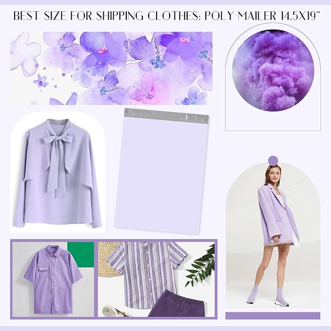 Metronic Large Poly Mailers 14.5x19 50PC, Waterproof Shipping Bags for Clothing, Tear-resistant Mailers Poly Bags for Small Business Suppliers, Strong Ahensive Self Seal Mailing Bags in Lilac Purple