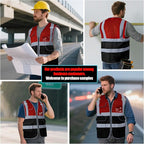 BeautyWill Custom Safety Vest Customized Logo Class 2 High Visibility Reflective Vest with Pockets Construction workwear