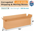 Long Moving & Shipping Boxes 24x6x6 inches (10-Pack) - Extra Strength 200 lb vs Regular - Corrugated Shipping Boxes for USPS/UPS/FEDEX - Cardboard Packing Box - Packing Box by IDL Packaging