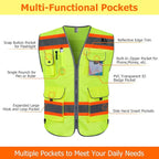 TCCFCCT Reflective Safety Vest for Men Women 9 Pockets High Visibility Vest with Fluorescent Orange Extend Edge, Hi Vis Security Work Vest for Surveyors, Durable and Breathable, (DB-Yellow, XX-Large)