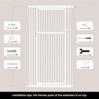 Gardner Pet 51"-87" Extra Tall Cat Gate for Doorway, Wide Adjustable 27.56"-37" Baby Gate Included 4 Extension Kits, Pressure Mounted Safety Full Door Gate for Stairs, Studio, Kitchen (White)