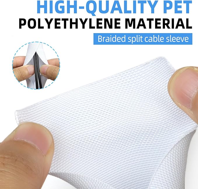 Automotive Wire Loom Tubing, Split Braided Cord Protectors from Pets No Chew, Flexible Cable Sleeve Cable Management for TV/Computer/Electric Wires (White, 1/2"-25ft)