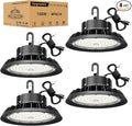 UFO LED High Bay Light 100W 4Pack, High Bay LED Shop Lights 14,000LM Dimmable, 6' Cable with US Plug, Hanging Hook, Safe Rope, ETL Listed LED High Bay Light for Warehouse Factory Barn Shop