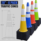 Fluorescent Orange/Green PVC Traffic Cones, Heavy Black Base Parking Lot Cone Structurally Stable Weatherproof Road Construction Safety Cones (8, Blue, 28" Large)