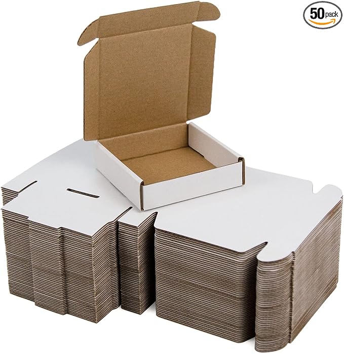 50 Pack 4x4x1 Inches Small Shipping Boxes, White Corrugated Cardboard Boxes, Moving Mailing Packing Box