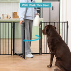 No Pawblems Free Standing Dog Gate with Door, 30'' Tall Foldable Dog Fence for Indoor & Outdoor, Up to 78 Inch Extra Wide Puppy Gate for Stairs, Hallways, Doorways, Deck, Yard (Black, 3 Panels)