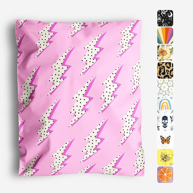 10x13 Poly Mailers – Lightning Bolt – Waterproof, Tear-Resistant Shipping Bags with Adhesive Seal – 25 Pack – Package Mint