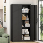 72" H Metal Garage Cabinet,Metal Lockable Storage Cabinet with 2 Doors, Locking Tall Garage Storage Cabinets with Adjustable Shelves,Tool Cabinets for Home Office,Gym,School (Black)