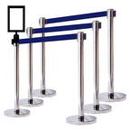 VIP Crowd Control Retractable Belt Stanchion Queue Safety Barrier Set, 36" Ht, 78" Belt + Wall Bracket (6 Mirror Posts Blue Belt + SFrame + WBracket)