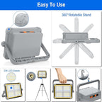 ERAY Rechargeable LED Work Light, Portable Worklight with Dual Solar Panels & 9000mAh Battery, Solar Camping Lights, 4 Lighting Modes Work Lights for Outdoor Emergency Building Car Repairing（Grey