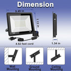 100W LED Flood Light Outdoor, 10000LM Bright Plug-in Flood Lights with Switch, IP66 Waterproof Exterior Security Lights, LED Work Light for Garage, Yard, Garden, Playground, Stadium, Arena