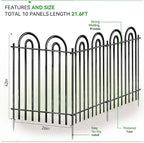 10 Panels Garden Tube Fence with Gate, 42in(H)×21.6ft(L) Tall No Dig Fence Animal Barrier, Heavy Duty Metal Decorative Garden Edging Border, Ground Defense Temporary Fencing for Outdoor Yard, Black