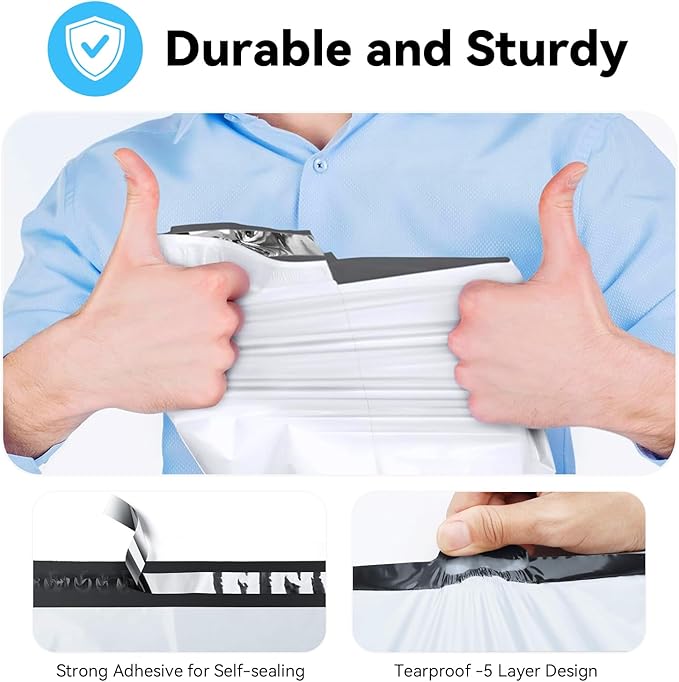 Poly Mailers 12x15.5 Inch 200PCS, 5 Layer Waterproof Self-Seal Shipping Bags for Clothes,Mailing,Books,Package, Strong Adhesive Tear-proof Mailers Bags Poly Envelopes for Small Business
