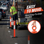 RoadHero 45 Inch Delineator Post with Base, Portable Orange Traffic Delineator Posts Cones with Reflective Collars for Parking Lots, Road Safety, Construction Events 3 Pack