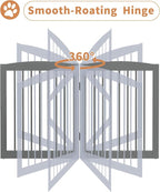 Freestanding Pet Gate with Door, Tall Dog Gate for House, Extra Wide, Pet Puppy Safety Fence, Support Feet Included, 120 Inch Wide, 6 Panels 32" Tall, Gray