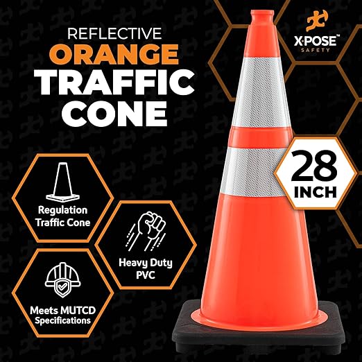 Xpose Safety 28" Orange Traffic Cones with 6" & 4" Collars, Bulk Full Pallet 297-Pack – PVC Safety Cones for Parking, Soccer, Construction, Kids & Caution – DOT Approved – Optional Stencil Available
