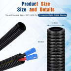 Sasylvia 1/4'' X 200 ft Split Wire Loom Cord Protector Tubing Split Conduit Protector Tubing Convoluted Tube Flexible Electrical Wire Cover Protective Sleeves (Black)