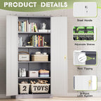 Crownland 72" Lockable Metal Storage Cabinet, Garage Storage Cabinets, High Office Cabinet with Adjustable Shelves for Garage, Home Office,Pantry, File(Grey White)