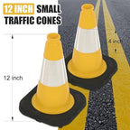 Fluorescent Orange/Green PVC Traffic Cones, Heavy Black Base Parking Lot Cone Structurally Stable Weatherproof Road Construction Safety Cones (4, Yellow, 12" Small)