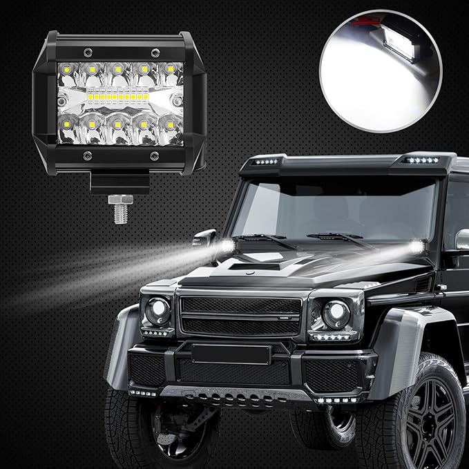 4 Inch 60W LED Pods - 4PCS Spot Flood Combo Off Road Light Triple Row Work Light 6000LM Driving Fog Lamps for Pickup Truck Jeep ATV UTV SUV Boat