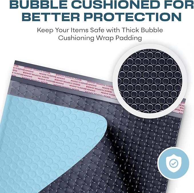 Light Blue Large Poly Bubble Mailers 12x15 inch | Self Seal Padded Envelopes Cushioned Bubble Mailer | Usable Size 12x15 | WaterProof | Lightweight mailing Shipping Bags | 100 Pack Bulk