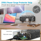 Power Strip Surge Protector Flat Plug with 20 AC Outlets 6 USB Chagring Ports, 1875W/15A, 2700J, 10 Ft Heavy Duty Extension Cord for Home, Office, Dorm, Gaming,ETL Listed (Black, 10 Feet)