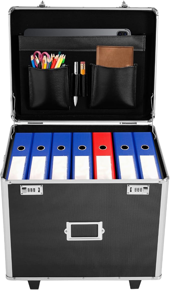 Rolling File Box Document Box with Lock Wheels Multi-Layer Water-Resistant Large Portable Home Filing Cabinet for Hanging Folders 19.2 x 15 x 16inch