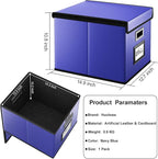 Huolewa File Organizer Box with Lid, Collapsible Leather File Folder Organizer for Office Document Storage, Filing Box with Plastic Slide for Letter/Legal Size Hanging Files,Navy Blue