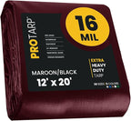 PROTARP Extra Heavy Duty 16 Mil Tarp Cover, Waterproof, UV Resistant, Rip and Tear Proof, Poly Tarpaulin with Reinforced Edges for Roof, Camping, Patio, Pool, Boat. (Maroon/Black 12′ X 20′)