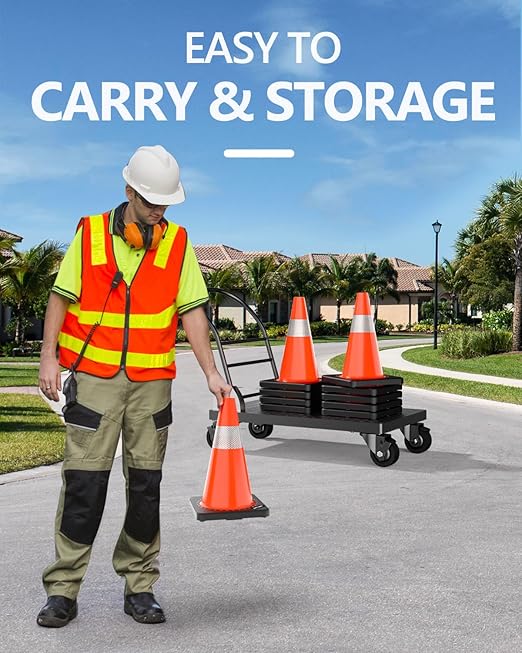(4 Pack) BATTIFE Traffic Cones 18 Inch with Black Weighted Base, PVC Orange Cone for Traffic Control,Construction Events, Driveway Road Parking Lot