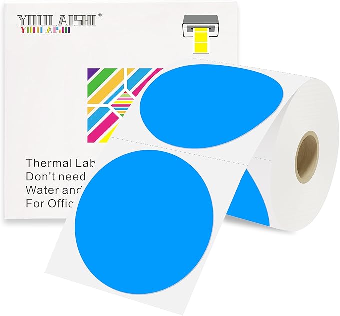 3 X 3 Inch Color Coding Dot Labels Circle Thermal Printable Waterproof 500 Pcs Round Stickers Adhesive Writable for Office, Home, Garage, DIY Sticker, Barcodes, Name Tag, Fluorescent Blue