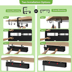 KEEGH No Drill Under Desk Cable Management Tray - 28" Cord Management Under Desk - Clamp/Screw Mount - Support Upto 70lbs - Fabric Wire Management - Gaming/PC Cable Tray Cord Hiders for Office/Home