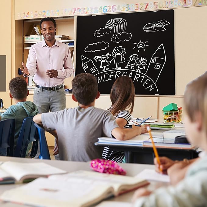 Magnetic Glass Blackboard - Glass Dry Erase Board 48"x36" Large Frameless Board for Walls Office School and Home,Black