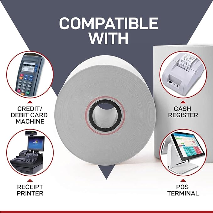 50 Rolls – 3 1/8" x 119' Thermal Receipt Paper Rolls | BPA Free | Compatible Paper for Clover Station, Epson POS Printers & Cash Registers