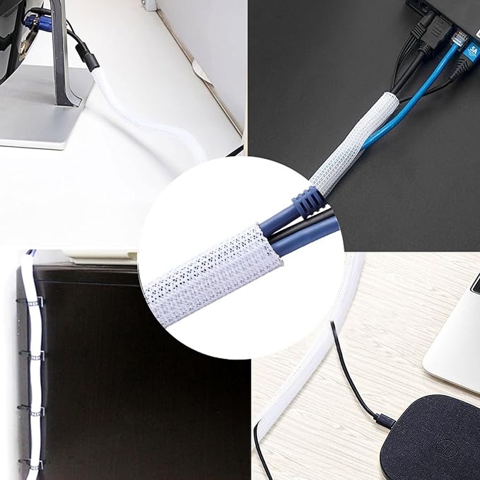 1/2 inch x 50ft Split Sleeve Wire Loom Tubing - Durable Cord Protector for USB, Power Cords, Audio/Video Cables | Chew-Proof Cable Sleeve to Protect Pets & Wires | Easy Installation, White