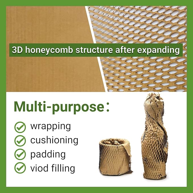 Moving Dish Packing Kit Plate Protector Sleeve, Packing Supplies for Dishes Glass, Honeycomb Wrapping Paper Roll 15 inch x300 Feet Large Bubble Cushion Wrap Shipping Material for Fragile Items