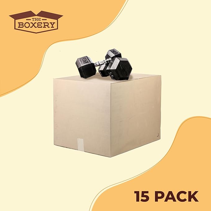 The Boxery 24 x 18 x 18 Inches Heavy Duty Grade ECT44, Brown/Kraft Corrugated Cardboard Shipping Boxes 15-Pack |Mailing, Packing, Moving & Storage for Business/Home-Recyclable - Made in the USA
