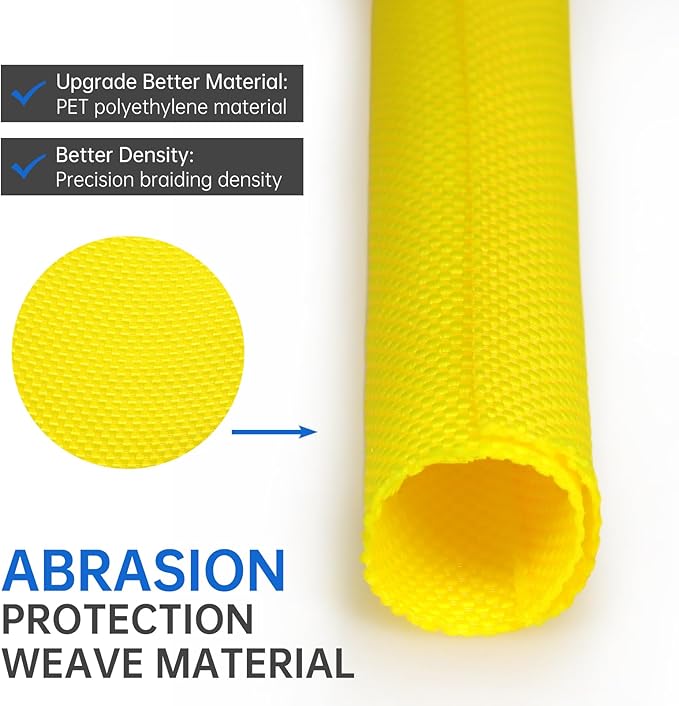 Split Braided Cable Sleeve，Flexible Wire Loom Tubing, Automotive Cord Protector Pet Proof, Cable Management for Computer TV Electric Wires Harness 16ft (Yellow, 10mm（3/8")