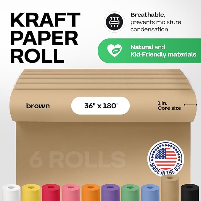 Brown Kraft Paper Roll 36" x 2160" (180 feet), Pack of 6 - USA-Made Brown Packing Paper 30lb Thickness for Moving, Shipping, Crafts/Arts - 100% Recycled Natural Wrapping Material by IDL Packaging