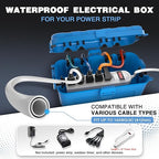 Flemoon Medium Outdoor Electrical Box (11.5x5.2x4 inch), IP54 Waterproof Extension Cord Cover w/6 Cable Entry Ports, Weatherproof Connection Box for Power Strip, Timer, Plug, Holiday Lights, Blue