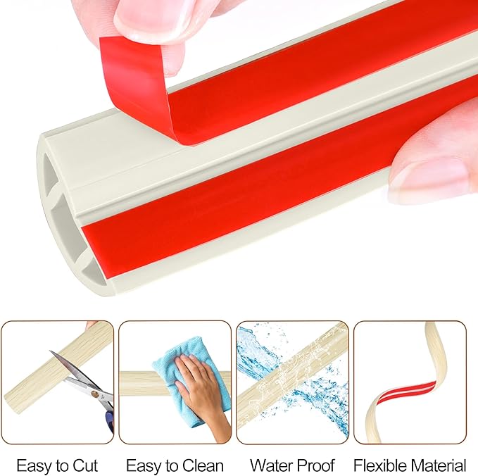 MYFAMIREA 3.3FT Floor Cord Cover for Wire Self Adhesive Cable Cavity Management PVC Extension Cord Hider Power Floor Wire Protector Prevent Cable Trips for Office Home Outdoor (Beige Wood, 1.18'')