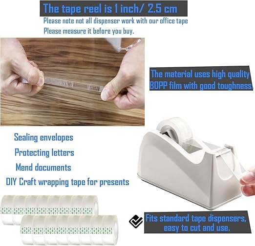 36 Pack Clear Tape Transparent Tape Refills Rolls Each Roll 3/4 x 1000 Inches, 1 inch Core, for Office, Home, School