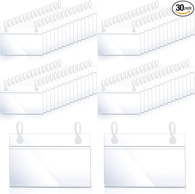 30 Pieces Wire Shelf Label Holder Plastic Basket Label Holders Clips Rack Display Price Tag Ticket Sign with Easy Button Design Lock Closure for Home Basket Market Freezer Inventory Area Closet