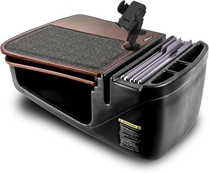 AutoExec GripMaster Car Desk for Your Vehicle Workstation and Mobile Office, Mahogany with 400 watt Power Inverter and Phone Mount