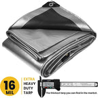 PROTARP Extra Heavy Duty 16 Mil Tarp Cover, Waterproof, UV Resistant, Rip and Tear Proof, Poly Tarpaulin with Reinforced Edges for Roof, Camping, Patio, Pool, Boat. (Silver/Black 10′ X 20′)
